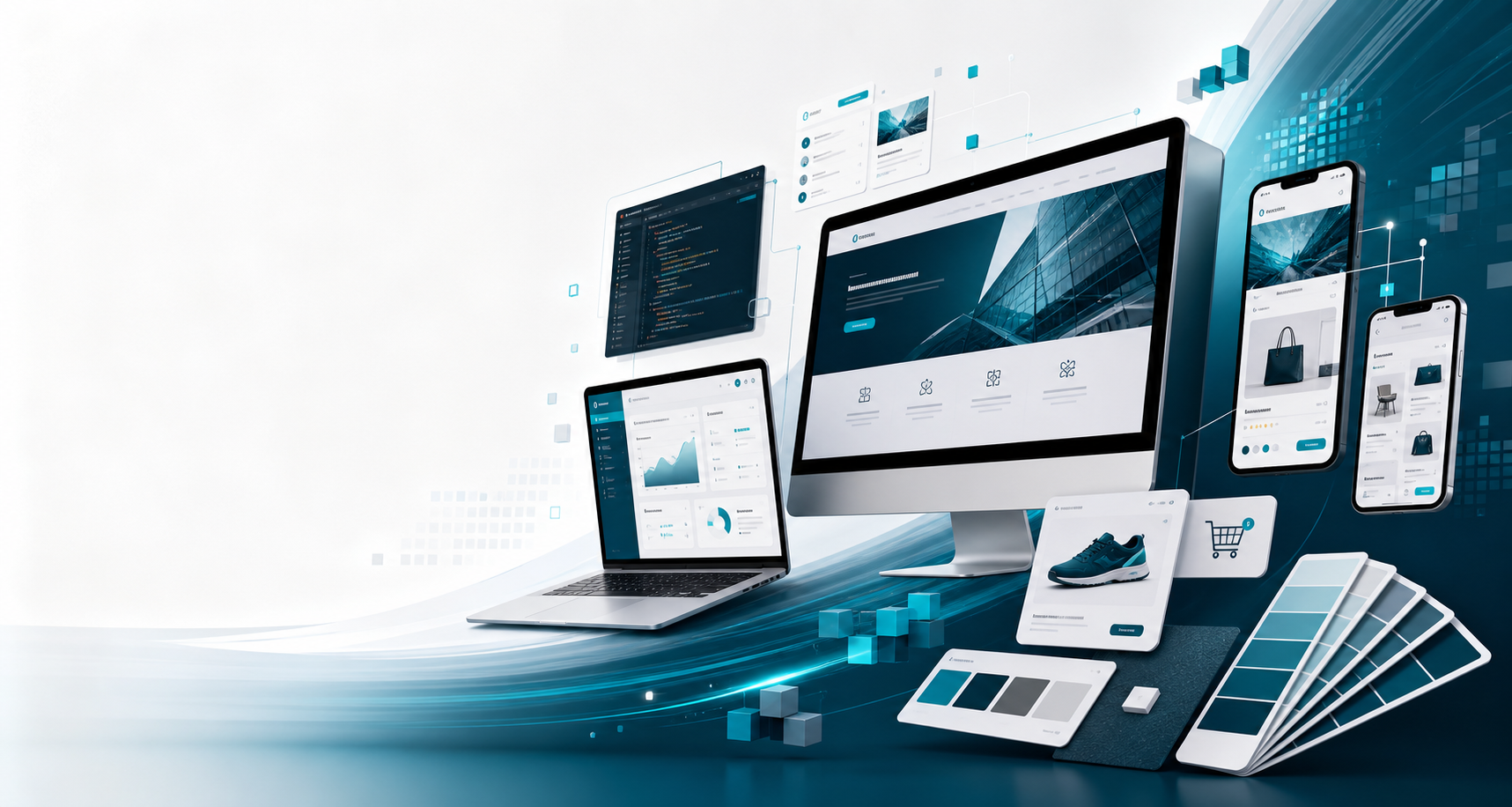 Digital product screens, branding boards and e-commerce interfaces in Euro Pixel colors